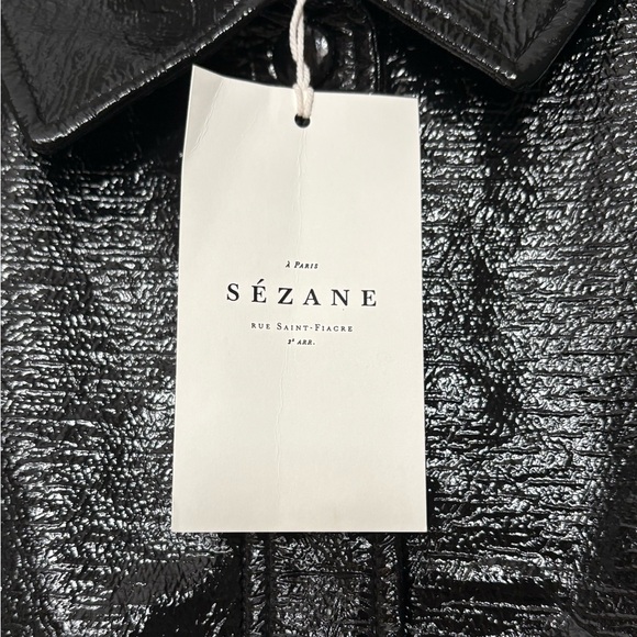 NEW NWT Sézane Terry Jacket Black Vinyl Cropped Moto Jacket Size 4 - Picture 8 of 9